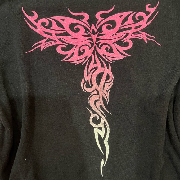 Vintage Y2k Black & Pink Graphic Long Sleeve Top Indie Cyber Scene Grunge 90s - Picture 3 of 14